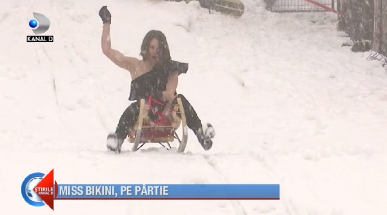O româncă a apărut în lenjerie intimă pe partia de schi din Păltiniș. Imagini realizate ieri