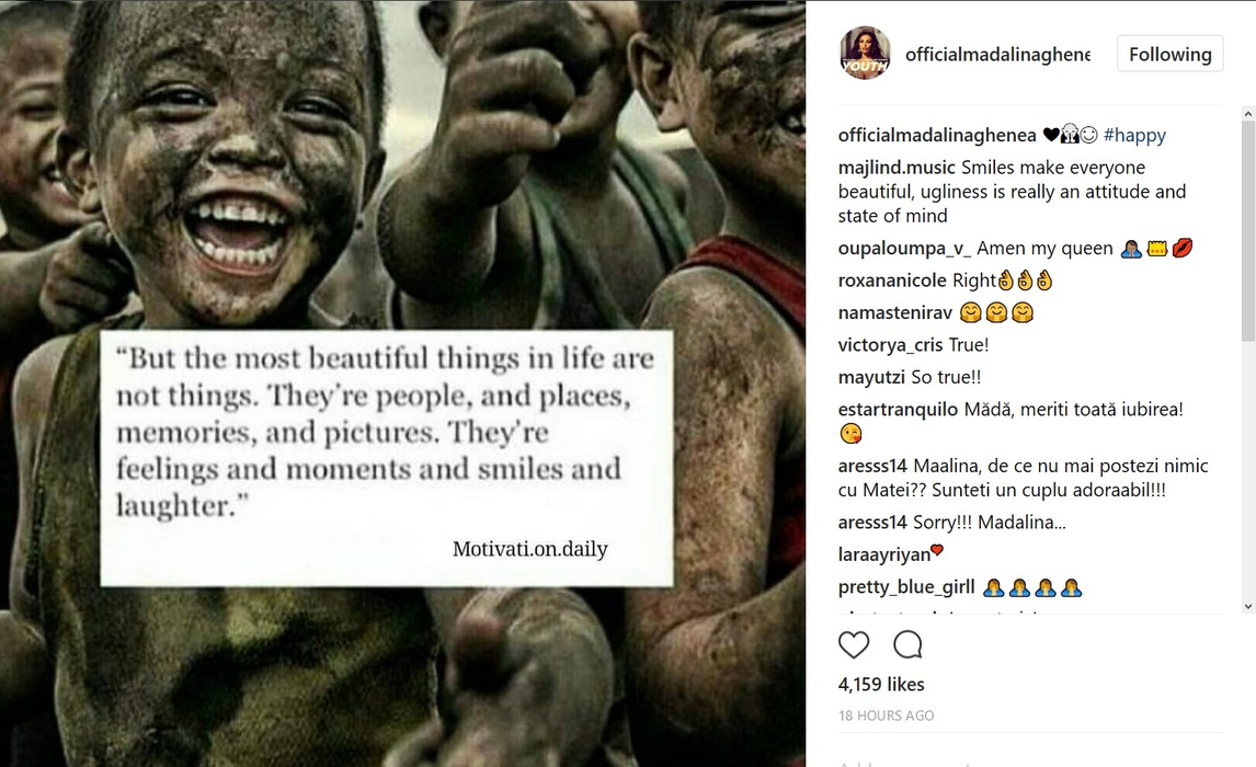 Ultimele două postări ale Mădălinei Ghenea dau de înţeles că s-ar fi împăcat cu Matei Stratan
