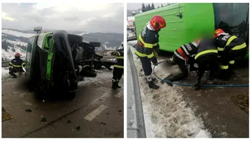 Accident grav în Suceava! Un microbuz cu pasageri s-a răsturnat, iar două persoane au murit