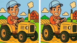 Test de perspicacitate | Identificați toate cele 3 diferențe dintre acești doi tractoriști!