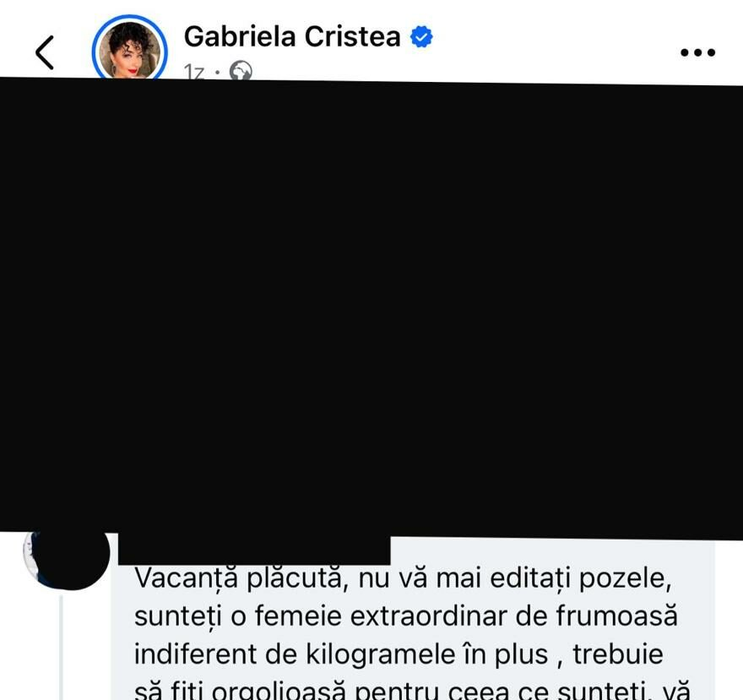 Gabriela Cristea, criticată pentru că își editează pozele. Sursa foto: Facebook / Gabriela Cristea