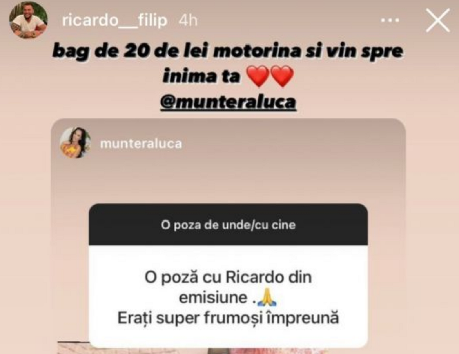 Este oficial! Ricardo și Raluca Munte, declarații de dragoste pe Instagram: ”Bag de 20 de lei motorină și vin spre inima ta”