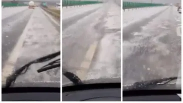 Urgia a lovit azi pe Autostrada Soarelui. Gheața a acoperit drumul spre Constanța