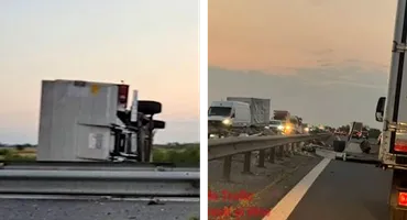Accident terifiant pe A1! Un șofer a murit, după ce a intrat cu duba în glisiere