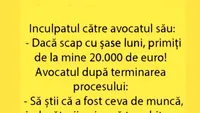 BANCUL ZILEI | Inculpatul către avocat: Dacă scap cu 6 luni, primiți de la mine 20.000 de euro