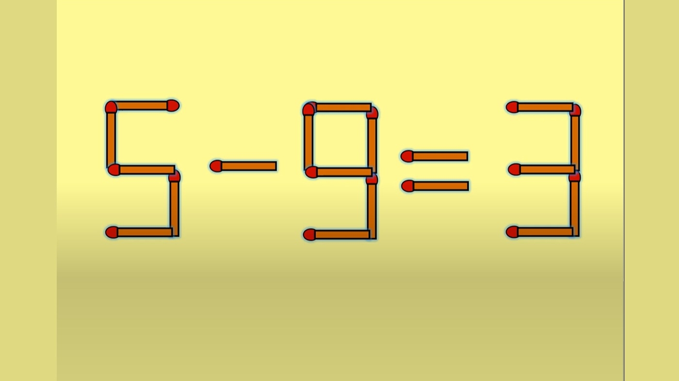 TEST IQ | Mutați un singur chibrit, pentru a transforma 5-9=3 într-o egalitate corectă
