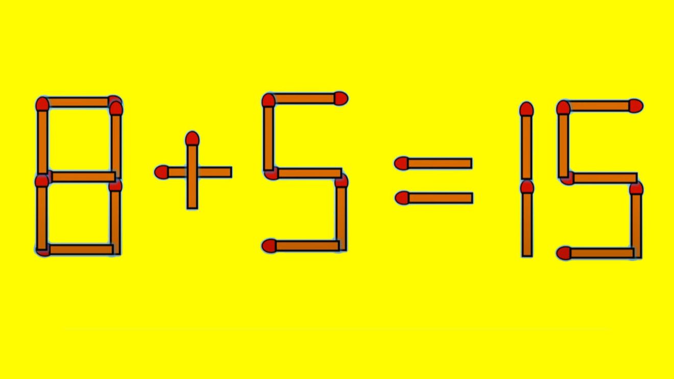 Test IQ cu chibrituri | Mutați un singur băț, pentru a corecta 8 + 5 = 15