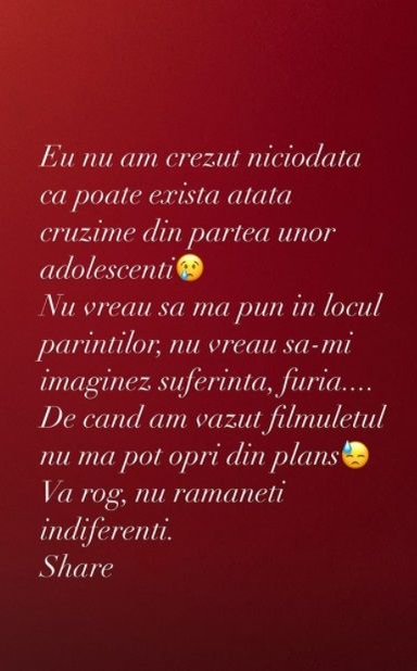 Cristina Ich a izbucnit în plâns când a văzut imaginile cu tânăra de 13 ani din Târgu Jiu bătută de alți copii. Ce spune iubita lui Alex Pițurcă
