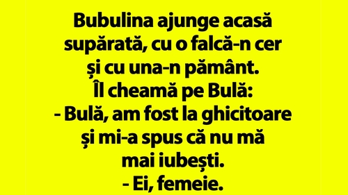 BANC | Bubulina e supărată: "Bulă, am fost la ghicitoare și mi-a spus că nu mă mai iubești"