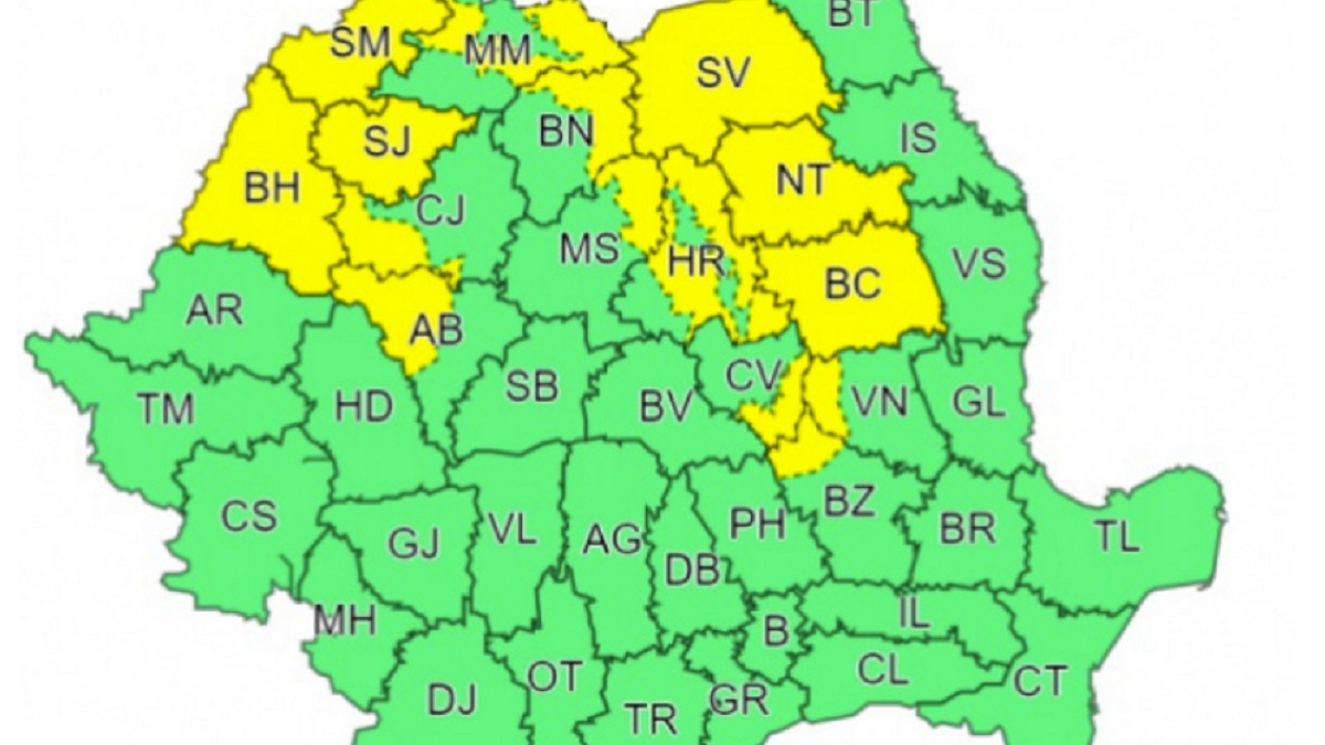 ANM a actualizat prognoza meteo pentru weekend. Cod galben și potrocaliu de ninsori și viscol în România