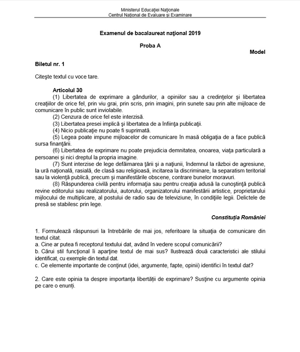 Bacalaureat 2019. Cum se rezolvă subiectele la limba română oral
