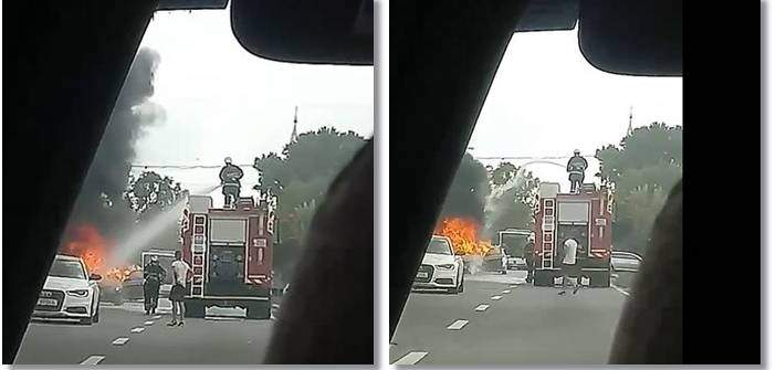 Un BMW a luat foc din senin în centrul Timișoarei!