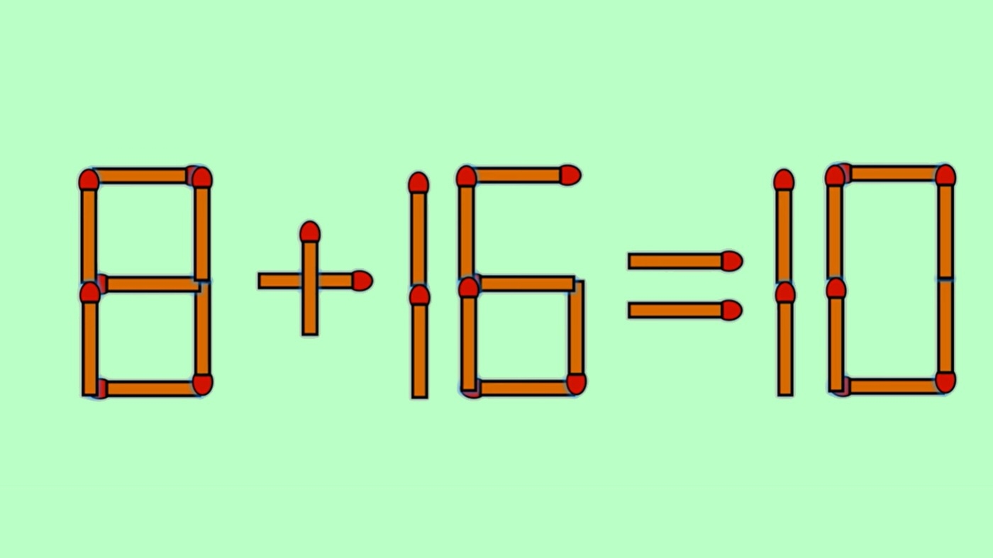 Test IQ exclusiv pentru genii | Mutați un singur chibrit, pentru a corecta 8 + 16 = 10