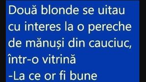 BANC | Două blonde se uitau la o pereche de mănuși: ”La ce or fi bune mănușile astea?”