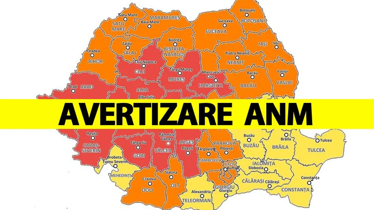 ANM, avertizare meteo groaznică. Care orașe din România vor fi cele mai afectate de vreme