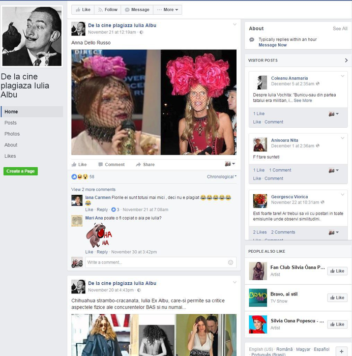 De curând a apărut o pagină de Facebook intitulată ”De la cine copiază Iulia Albu”, pagină care conţine multe trimiteri la persoanele pe care Iulia Albu le-a copiat
