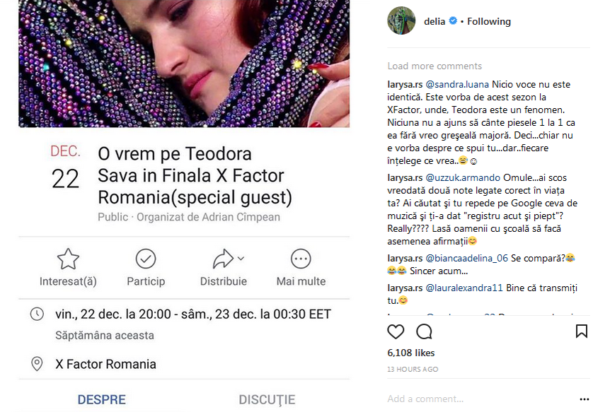 SCANDAL la X FACTOR, după eliminarea Teodorei! ce reproşuri aduce Delia şi pe cine învinuieşte de plecarea preferatei sale