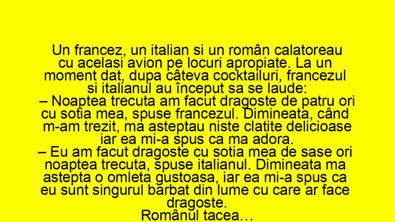 BANCUL ZILEI | Un francez, un italian și un român călătoreau cu avionul