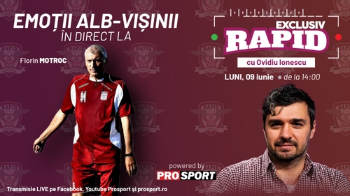 Începem săptămână în forță cu o ediție speciala a emisiunii "EXCLUSIV RAPID", luni, 9 iunie, de la ora 14:00, în direct pe YouTube - ProSport!