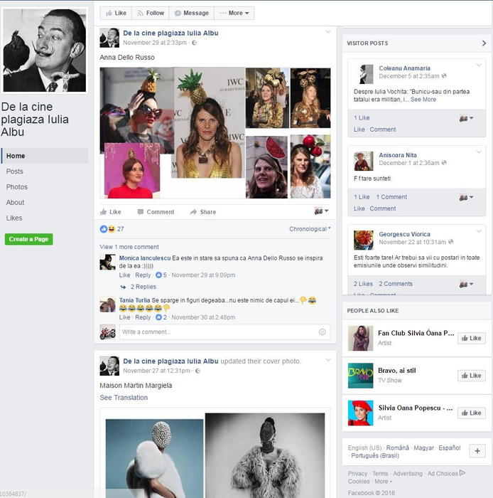 De curând a apărut o pagină de Facebook intitulată ”De la cine copiază Iulia Albu”, pagină care conţine multe trimiteri la persoanele pe care Iulia Albu le-a copiat