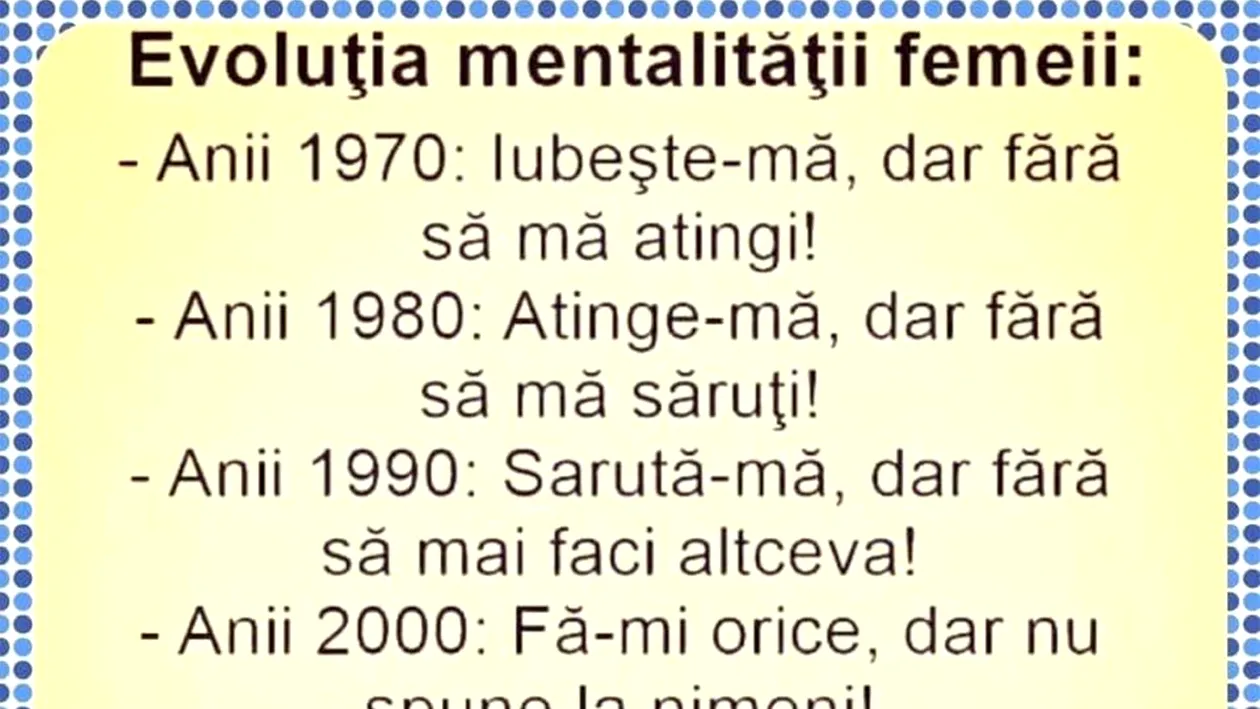 BANCUL ZILEI | Evoluția mentalității femeii