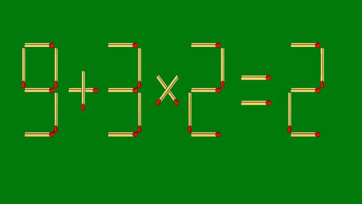 Test de inteligență cu chibrituri | Mutați un singur băț pentru a corecta 9 + 3 x 2 = 2