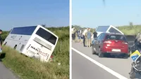 BREAKING | Un autocar s-a răsturnat pe Autostrada A2. A fost activat Planul Roșu de Intervenție