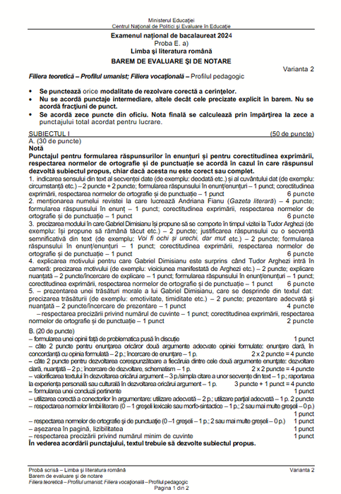 Baremul pentru profilul uman/ Sursa foto: Scribd