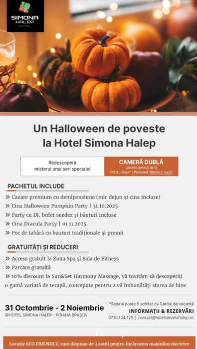 Cât costă să petreci Halloween-ul la hotelul Simonei Halep din Poiana Brașov. Prețurile sunt ”înfiorătoare”