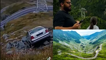 Scenă de coșmar pe Transfăgărășan! Mașina unor turiști a căzut în prăpastie