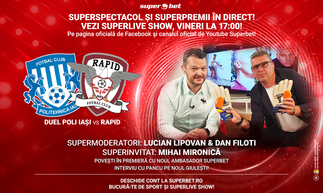 Rapid și Poli Iași fac spectacol la SuperLive Show, cea mai nouă și mai dinamică emisiune sportivă online