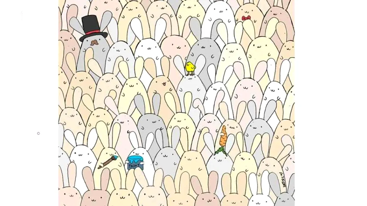 Test de logică | Doar 2 dintre 100 de oameni pot vedea oul de Paște ascuns printre iepurașii din imagine