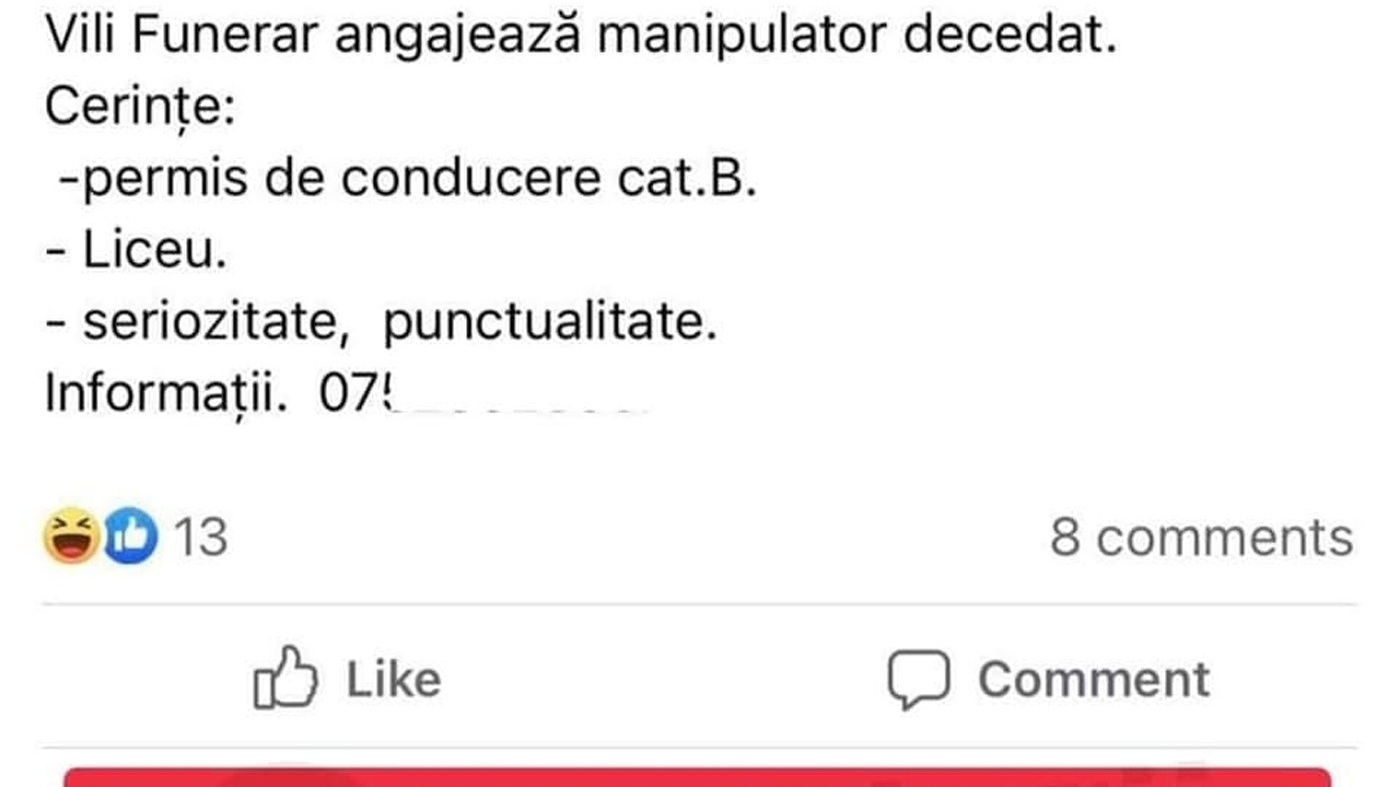 BANCUL ZILEI | "Vili Funerar angajează manipulator decedat"