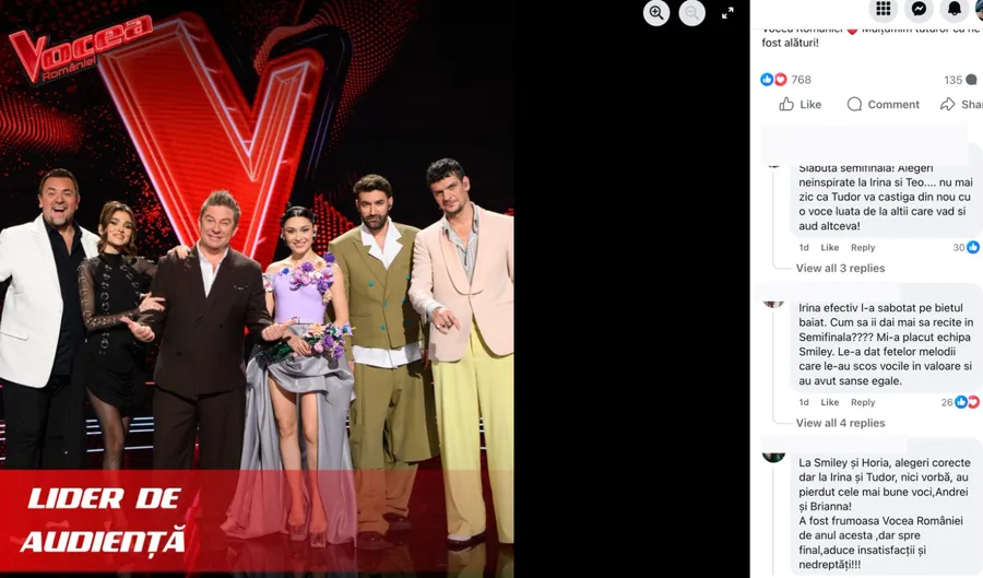 Scandal la Vocea României/foto: captură Facebook