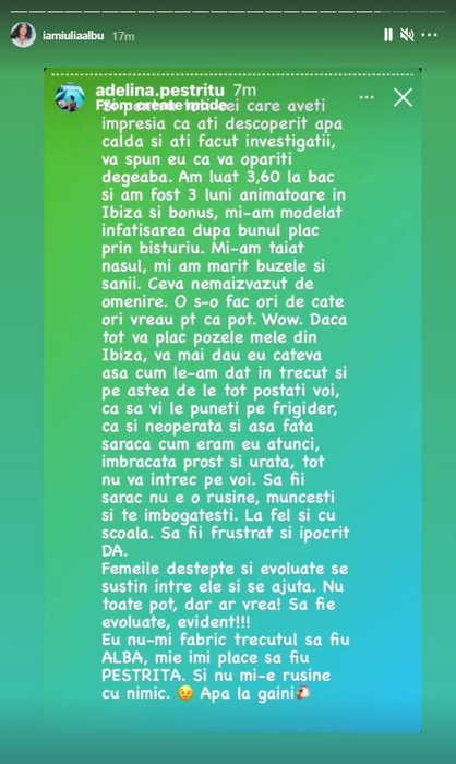 Adelina Pestrițu “a contraatacat” în războiul cu Iulia Albu: “Nu te-ai potolit când ți-ai luat palmele în culise”. Ce dezvăluiri a mai făcut despre celebrul critic de modă