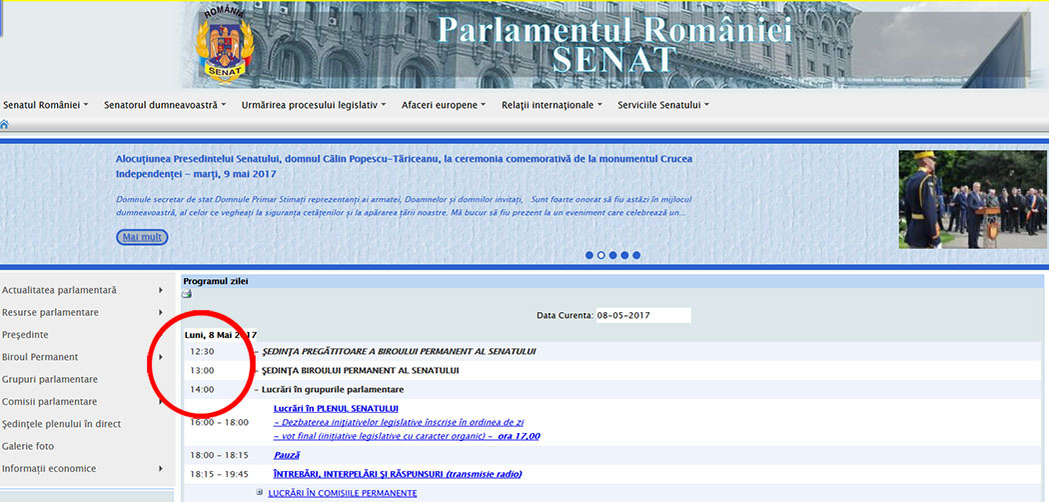 Programul de la Senat, în timpul "escapadei" lui Tit-Liviu Brăiloiu