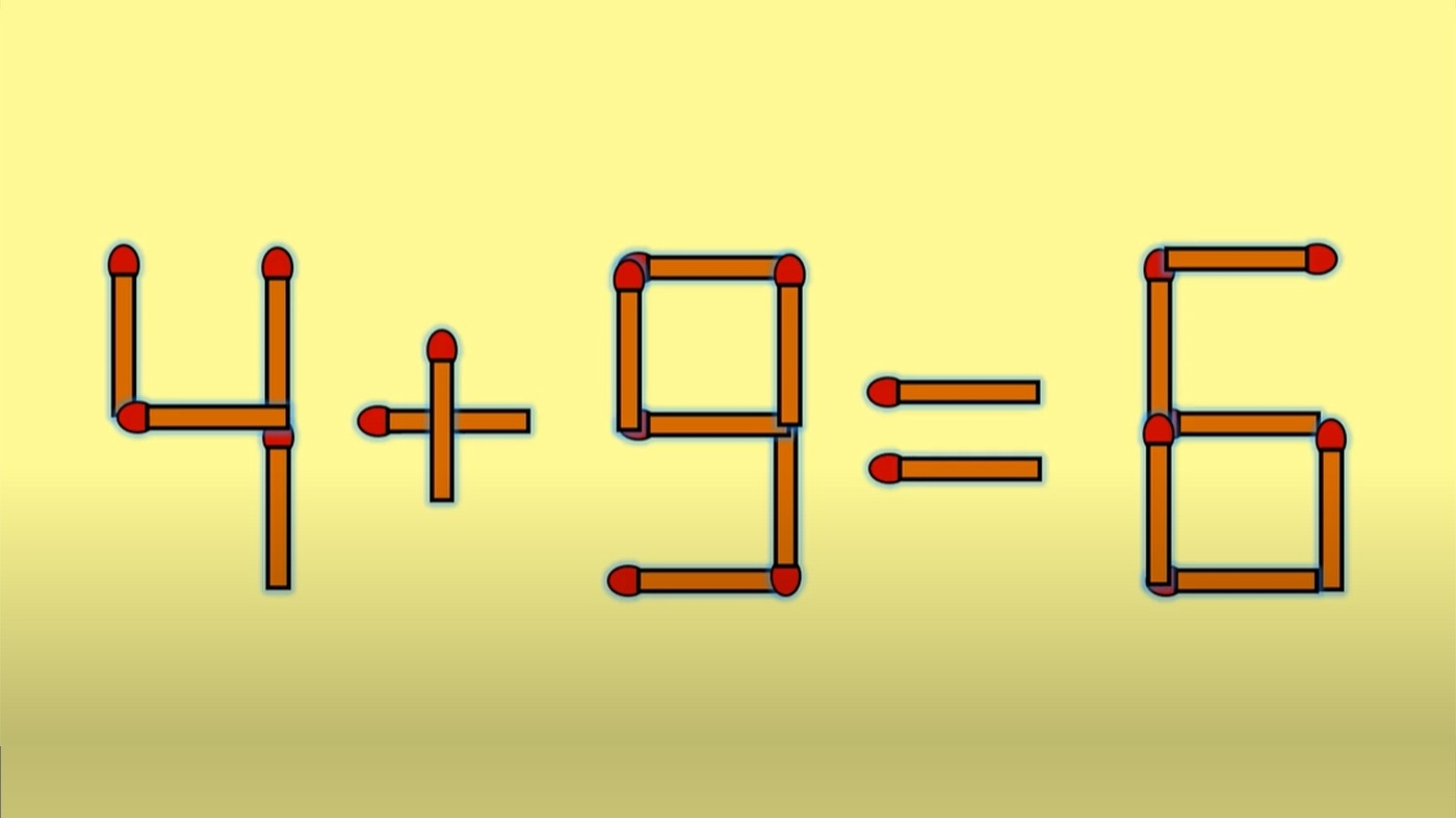 Test IQ cu chibrituri | Corectați 4 + 9 = 6, mutând un singur băț