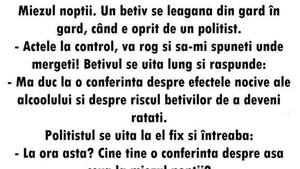 BANC | Miezul nopții. Un bețiv se leagănă din gard în gard, când e oprit de un polițist