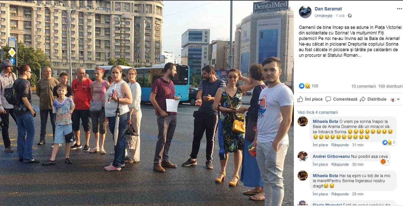 Miting în Piața Victoriei, pentru susținerea Sorinei
