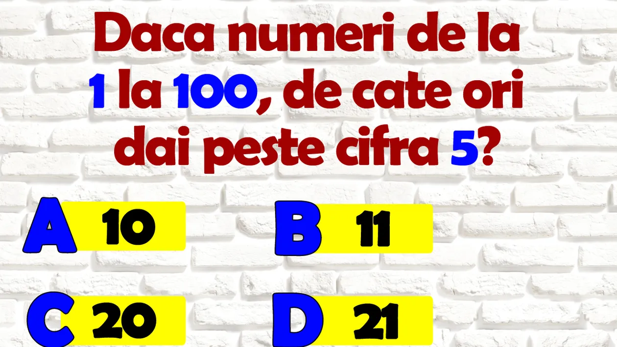 Test de inteligență | Dacă numeri de la 1 la 100, de câte ori dai peste cifra 5? 9 din 10 oameni greșesc!