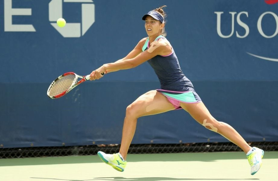 August 25, 2017 - Mihaela Buzarnescu in action against Mariana Duque-Marino at the 2017 US Open.