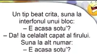 Bancul zilei | Un tip beat criţă sună la interfonul unui bloc