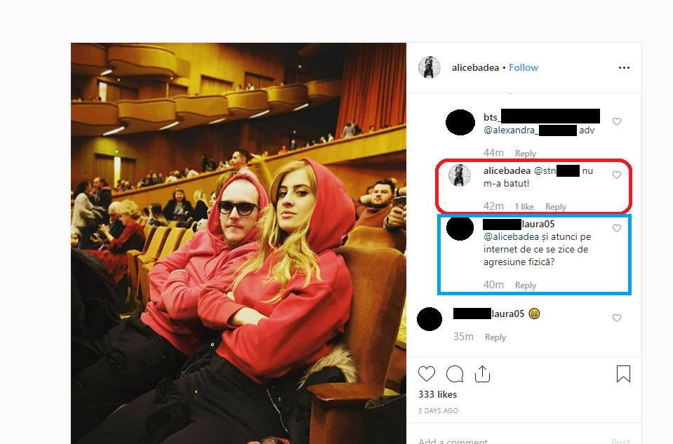 Iubita lui What’s Up a răbufnit în public, după ce artistul a făcut scandal și a fost prins cu droguri. Alice Badea a șters ulterior mesajul, dar avem dovada