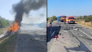 Impact devastator pe o șosea din Lugoj! Un şofer a murit carbonizat în maşină, după ce a intrat în coliziune cu un TIR