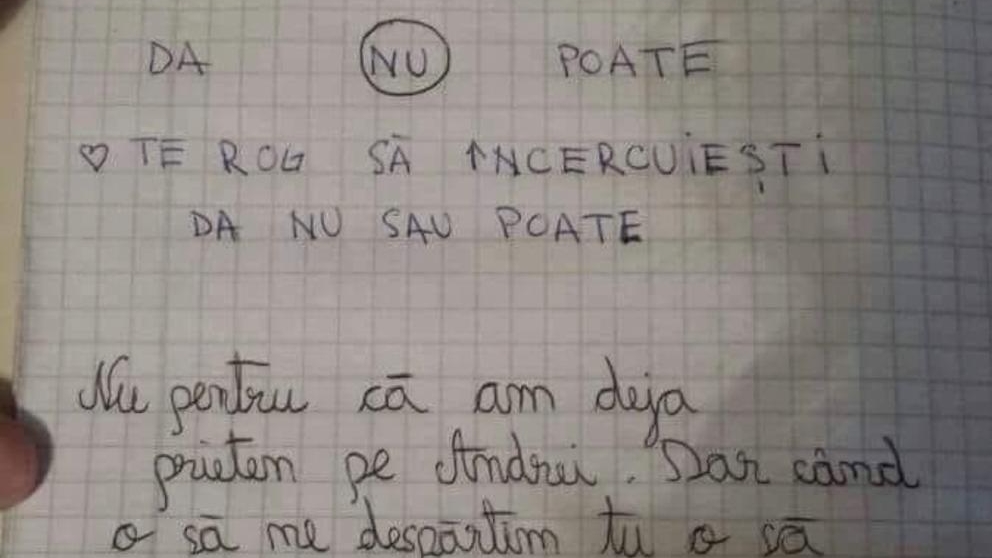 Ce răspuns a primit un elev, după ce i-a cerut unei fetiţe să fie iubita lui: “Dragă Giorgiana…” / “O să mai dureze o lună sau două”