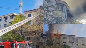 Incendiu puternic într-un bloc din Craiova. 24 de persoane au fost evacuate
