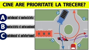 Test auto pentru șoferi, cu 10 chestionare | Primul: Care dintre cele 4 autovehicule au prioritate la trecere?