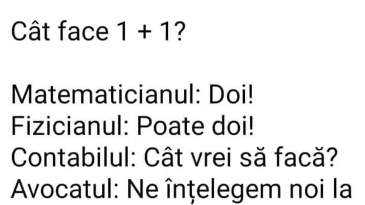 Bancul începutului de an | Cât face 1+1?