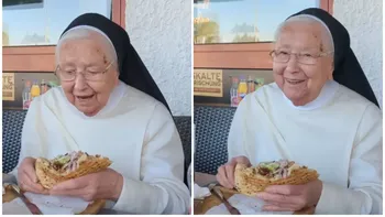 O călugăriță de 92 de ani a mâncat primul kebap din viața ei. Imagini virale!