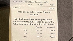 Cât a dat o bucureșteancă pe o sticlă de apă plată, la Taverna Racilor din Herăstrău. Nota totală a fost de 663 de lei
